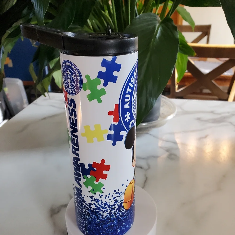 Mickey Mouse Disney Coffee Autism Awareness 20oz Tumbler with duo lids 🎉sale